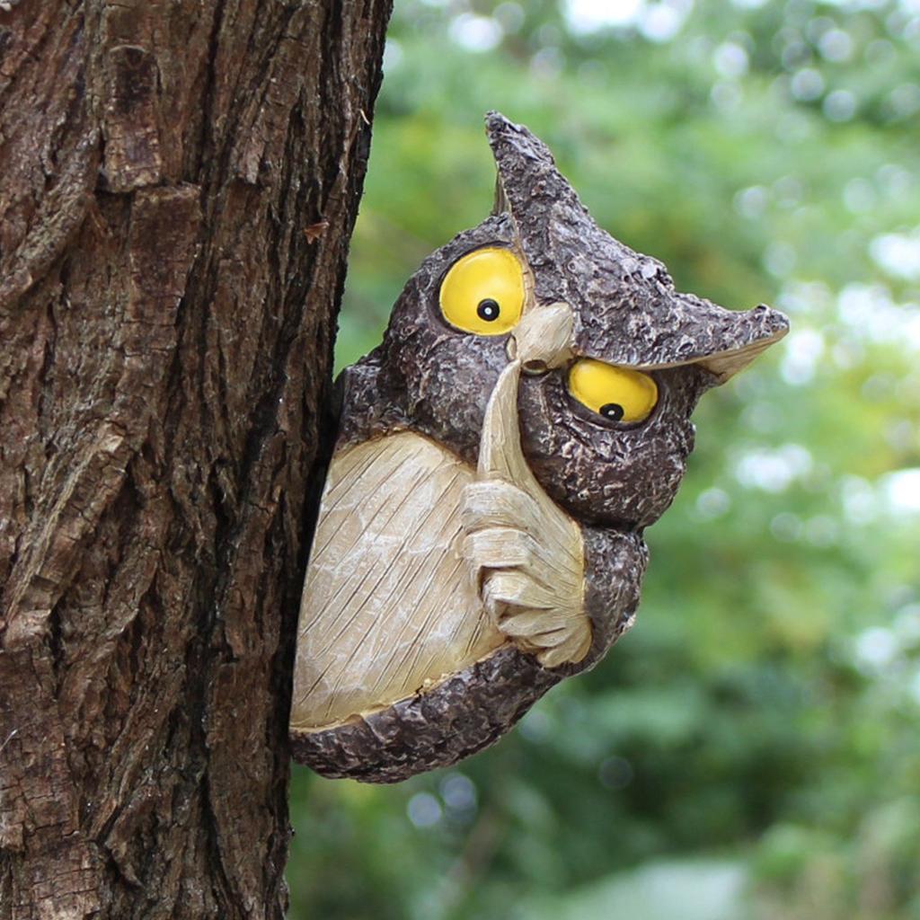 Owl Garden Tree Hanging Outdoor Garden Tree Decorations Animal Statues Hiding Art Ornaments