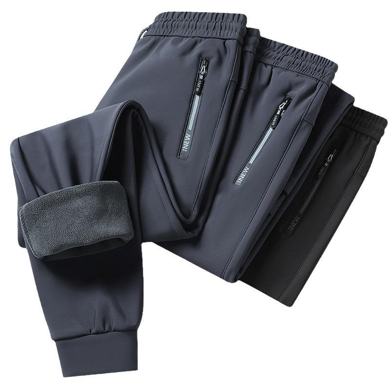 Men's winter new velvet thickened warm simple casual versatile solid color sweatpants micro-elastic men's trousers