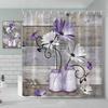 Watercolor Floral Shower Curtain Wooden Butterfly Daisy Rustic Blue Flower Farmhouse Wooden Vintage Farm Bathroom Decoration