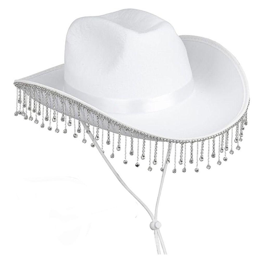 Retro Shiny Western Cowboy Hat Glitter Ethnic Style Cowgirl Hat Sunscreen Wide Brim Top Hat Stage Performance