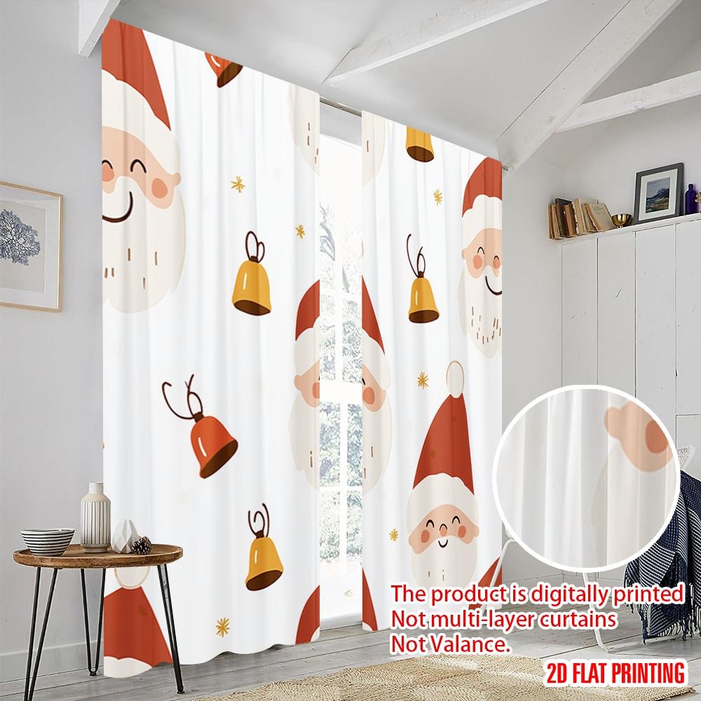 2pcs,2D Plane Printing Pattern Curtains Cute Santa Christmas Ornament Polyester Fabric (without Rod) All Seasons Perfect for
