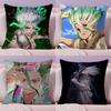 D-Dr.Stone Anime Cushion Cover Plush Fabric Soft Double-Sided Printed Sofa Warm Winter Home Gift Pillow Cover