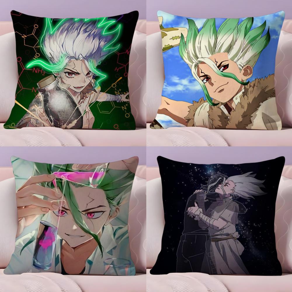 D-Dr.Stone Anime Cushion Cover Plush Fabric Soft Double-Sided Printed Sofa Warm Winter Home Gift Pillow Cover