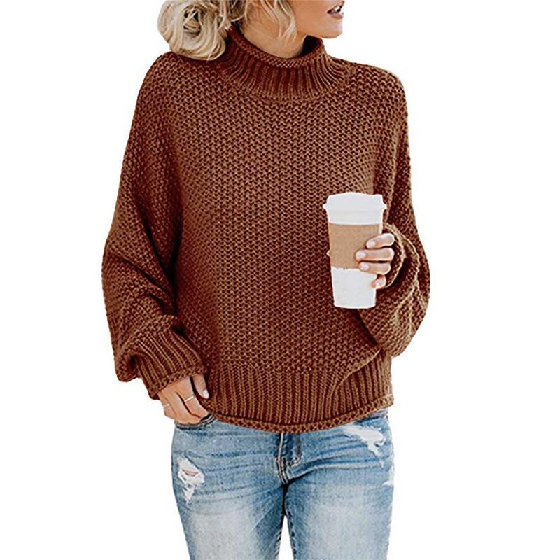 Women's Thick Yarn High Neck Pullover Sweater - 2019 Autumn/Winter Knitwear Collection for European and American Fashion.