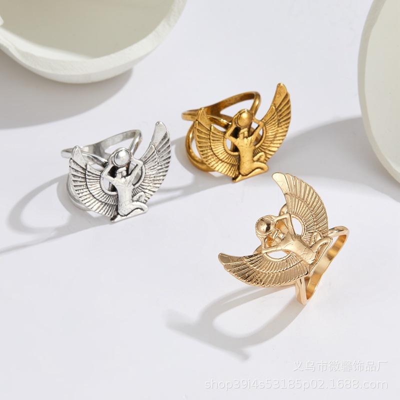Guardian Angel Vintage Punk Wings Elemental Metal Scarf Buckle Ring