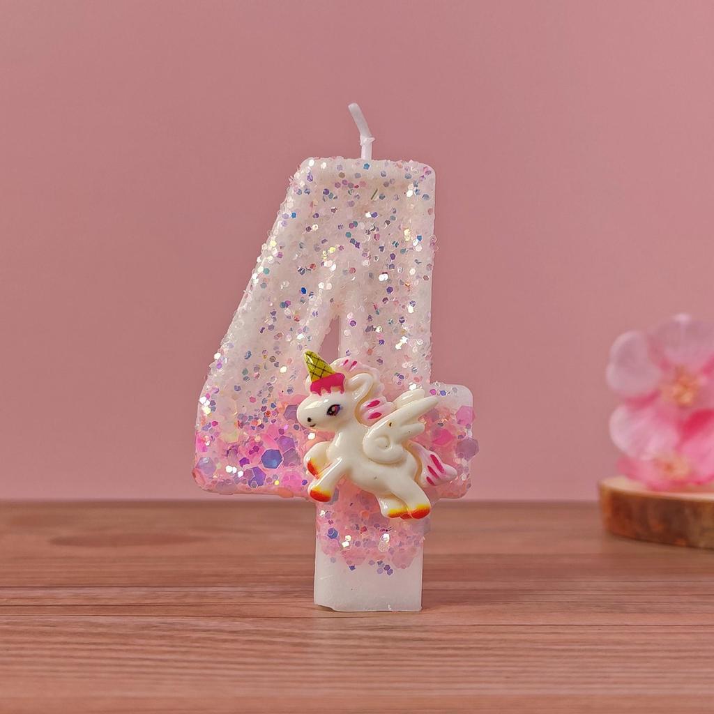 Handcrafted Cute Cartoon Unicorn Birthday Number Candle for Girls