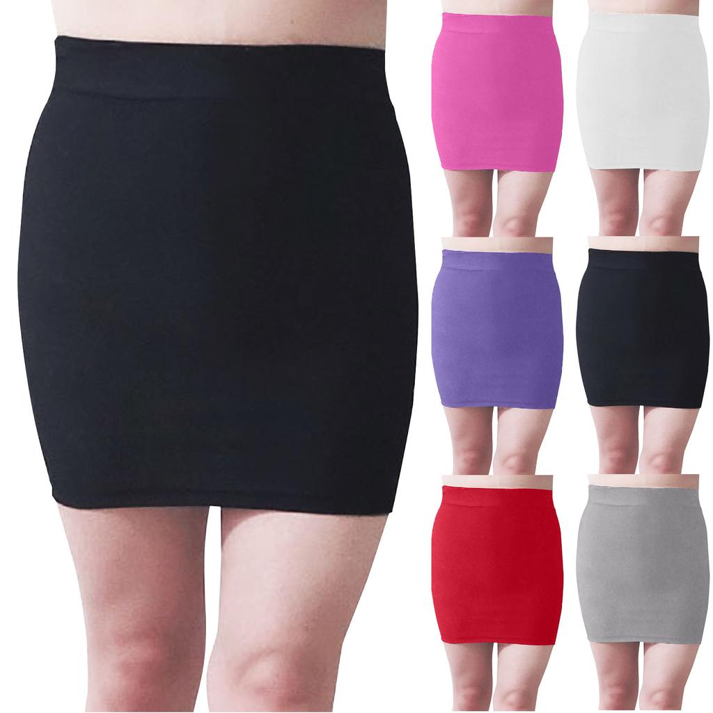 Women's Fashion Solid Color Sexy  Fluorescence Smooth Elastic Waist Hip-wrap Short Skirt