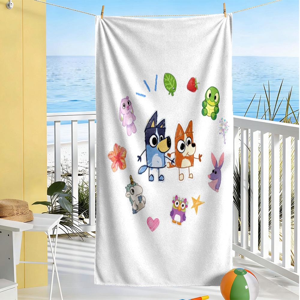 Bluey Family Adventure Beach Towel High Absorbency & Quick-Dry Comfortable Lightweight Perfect for Traveling Yoga Camping and Swimming