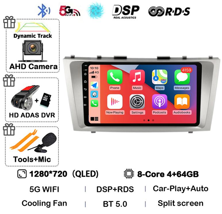 Android 14 Carplay Wifi+4G Car Radio For Toyota Camry 7 XV 40 50 2006-2011 4G Multimedia Player Navigation GPS Stereo 360 Camera