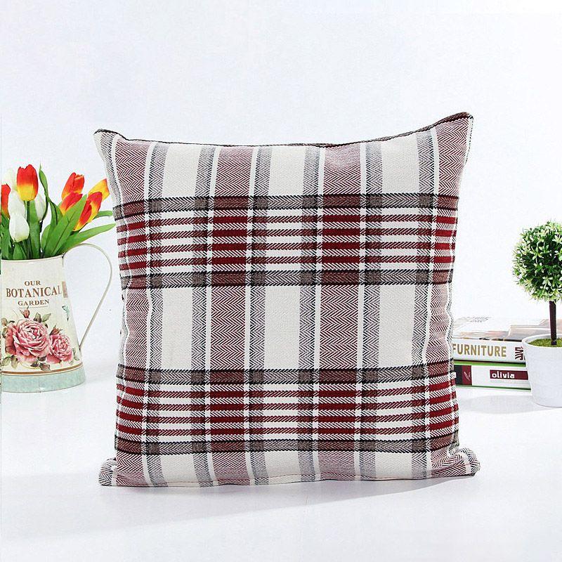 

Cotton Linen Lattice Throw Pillow Case Cushion Cover Case Sofa Decor Bedroom Dark Red
