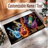 Music Guitar Theme Soft Crystal Velvet Rug Custom Name & Text Print Non Slip Floor Rug for Bedroom Living Room