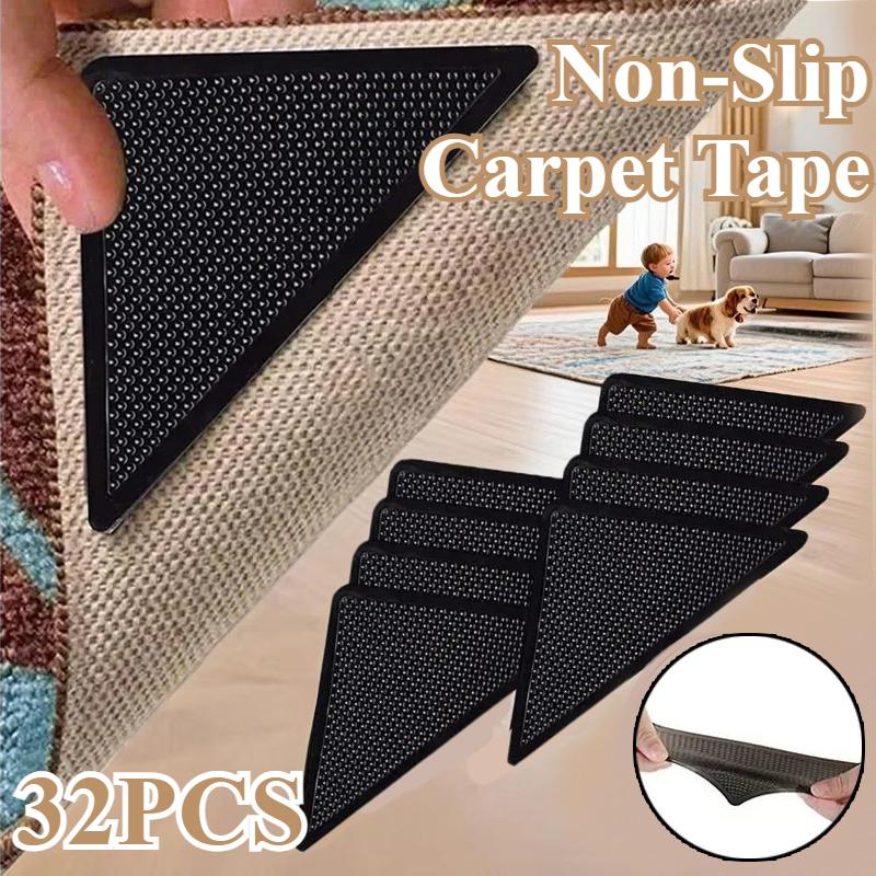 4/8 buc Autocolante Triunghiulare Antiderapante pentru Covor pentru Podea de Faianță, Colțuri pentru Covor, Lavabile și Reutilizabile, Pastă Fixă pentru Covoraș de Baie