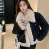 Thickened and thickened short cotton clothes plush denim jacket autumn and winter new fried street lamb splicing top
