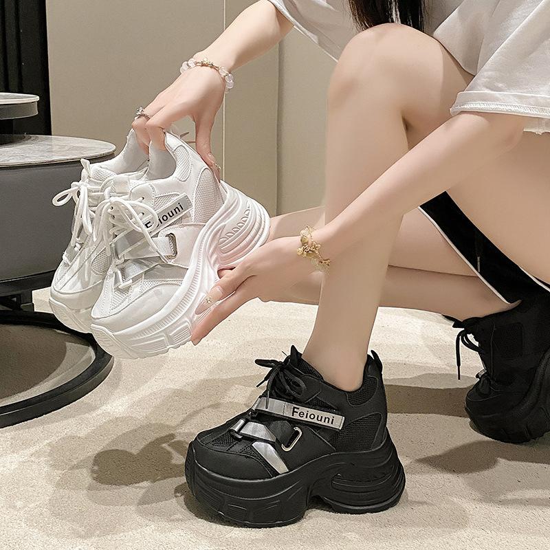 Platform-soled Dad Shoes Women's 2025 Autumn New Mesh Breathable Muffin Shoes Show Small Feet and Increase Height Casual Sports Shoes