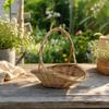 Hand-Woven Wicker Basket Versatile Shallow Oval with Arched Handle Rustic