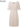 ZANZEA Women Casual Round Neck Summer Half Sleeve Sheath Dress