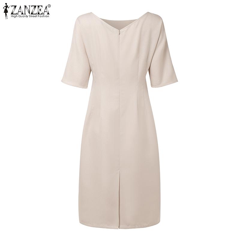 ZANZEA Women Casual Round Neck Summer Half Sleeve Sheath Dress