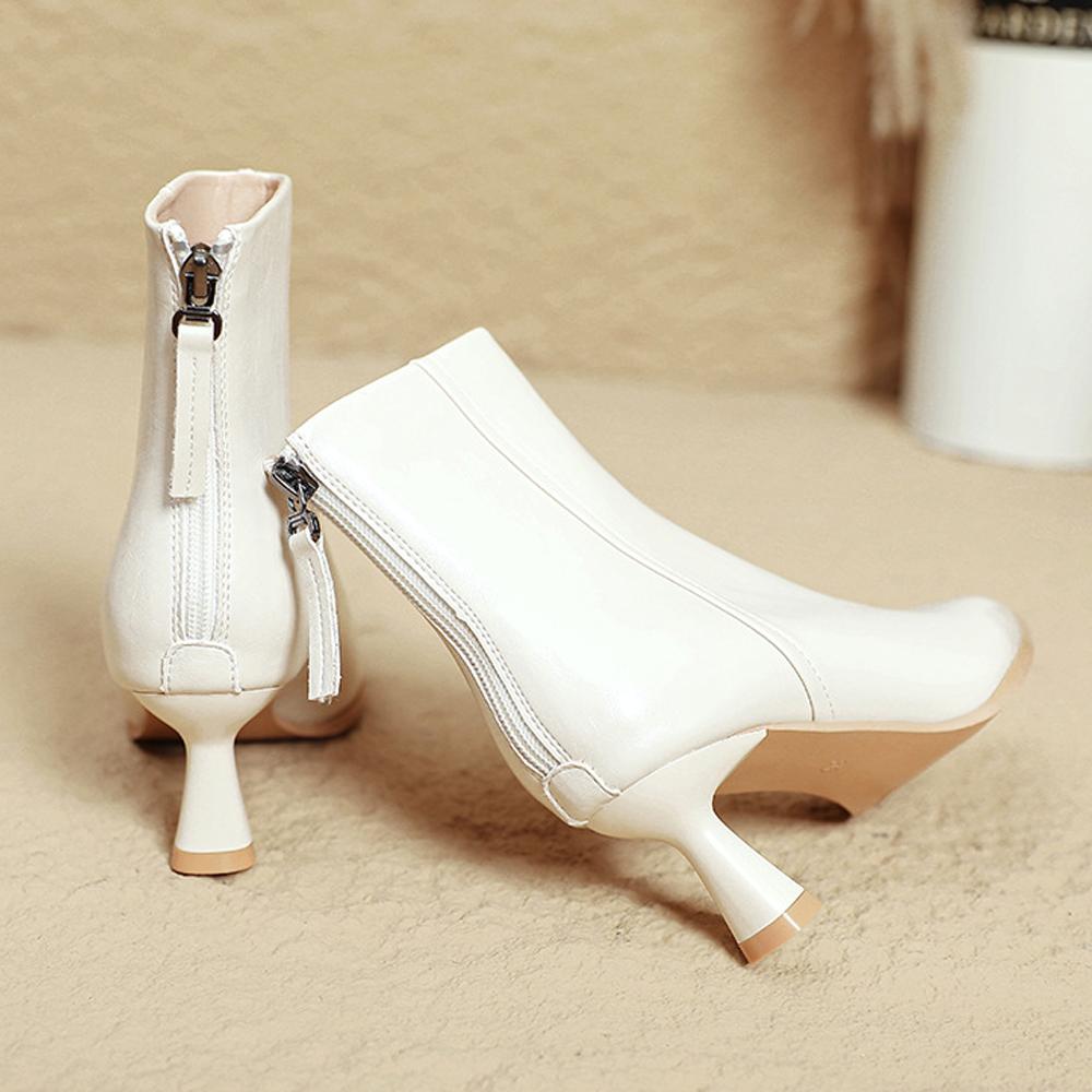 Women's Kitten Heel Bootie Fall Winter  6cm Pointed Toe Ankle Boots Leather Dress Jeans Booties With Zipper Heels Boots