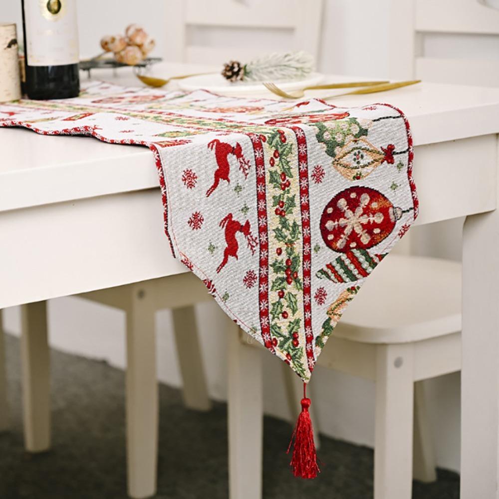 Snowman Themed Christmas Table Runner Cotton Tablecloth Holiday Dining Decor