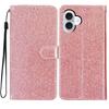 For iPhone 17 Wallet Case Glitter Anti-Scratch Leather Stand Phone Cover with Strap
