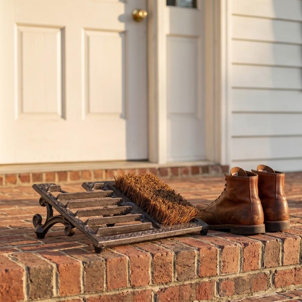 Rustic Cast Iron Boot Brush Scraper Vintage Stiff Bristles Shoe Scraper Mat No Assembly Needed Angled Boot Scrubber Porch