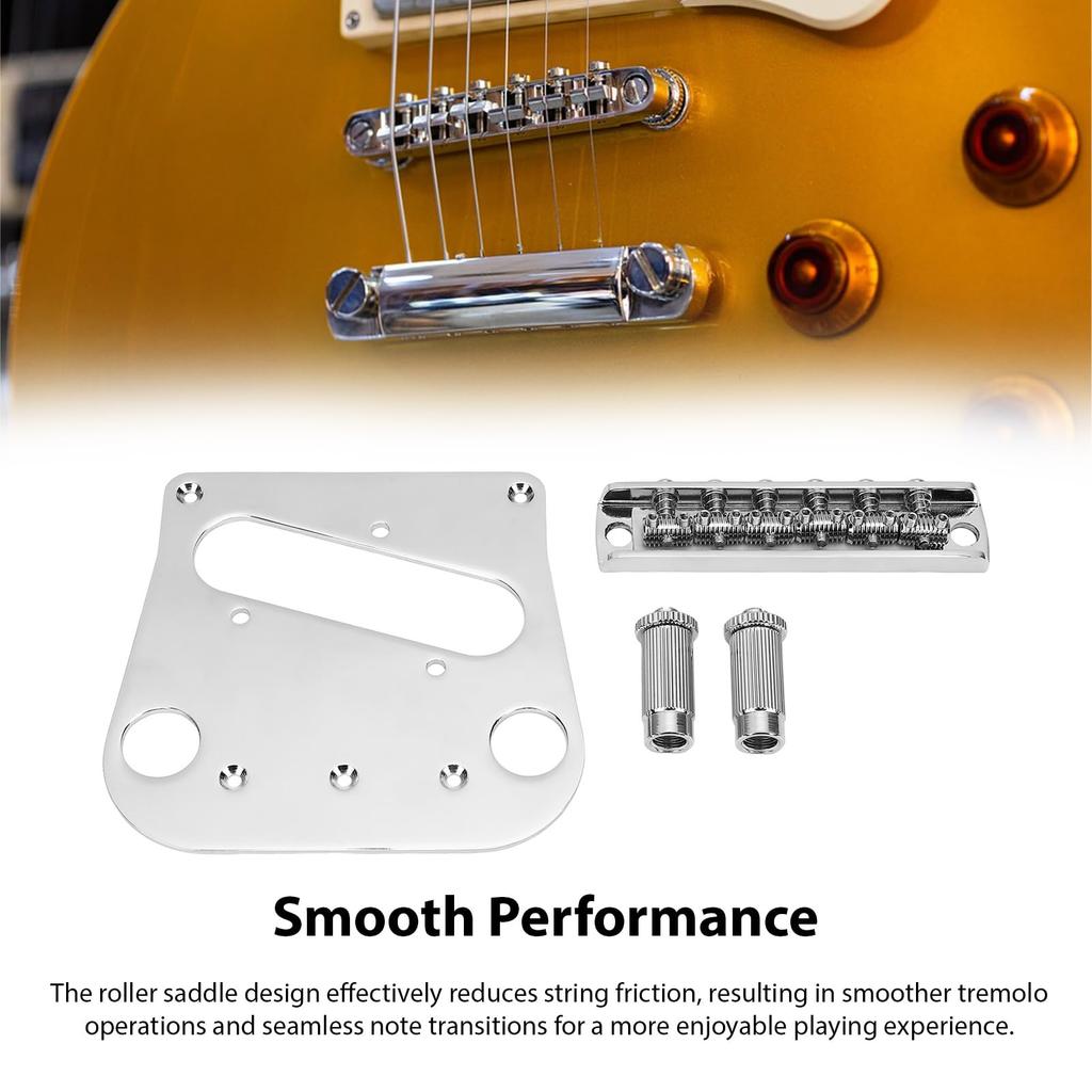 Fockety Metal Guitar Chrome Electric Guitar Bridge Adjustable Saddle Roller Easy Installation Roller Saddle Guitar Bridge Kit for Electric Guitars and