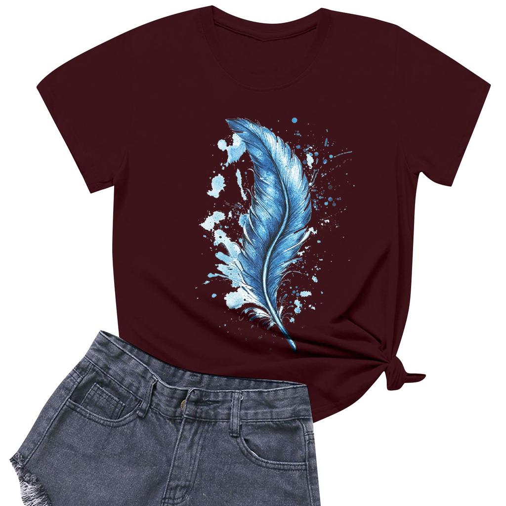 Women's Fashion Casual Printed Short Sleeve Round Neck Pullover Tops