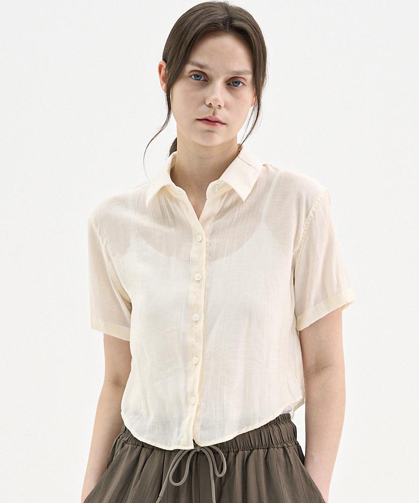 TRIP LE SENS Steady Crop Summer Pleated Shirt_Cream Ivory (B Type)