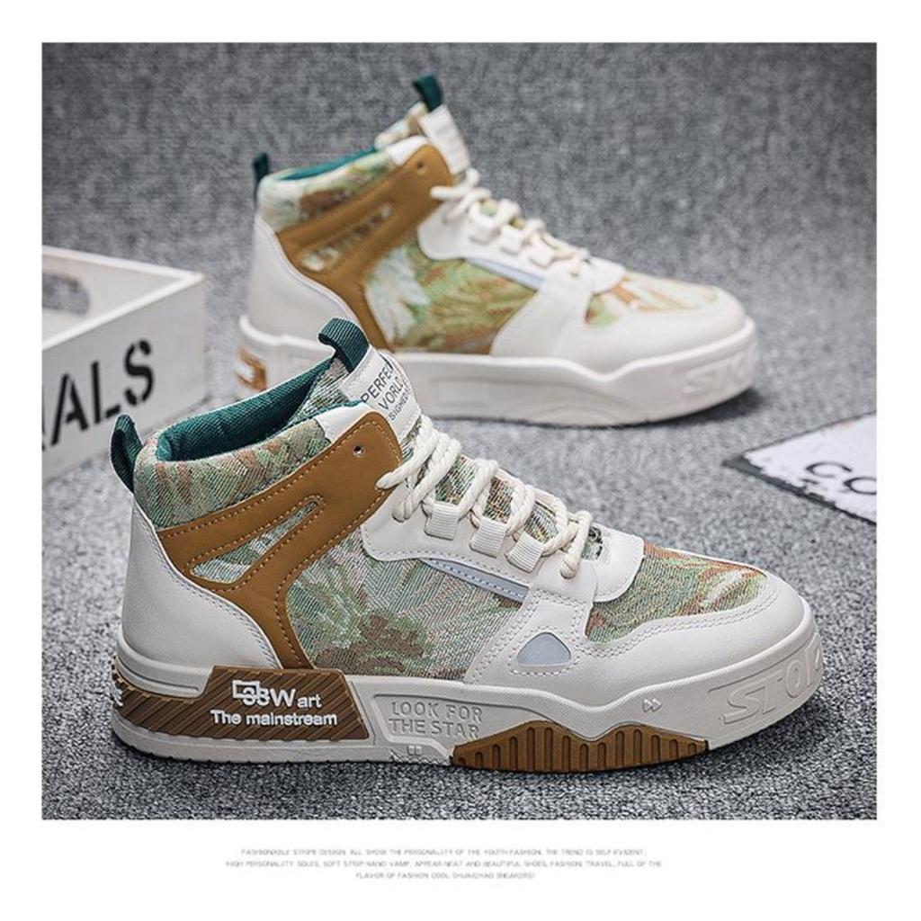 Men's Spring New Breathable High Top Canvas Shoes Fashion Trend Sports and Casual with Thick Soled and Mesh Lining