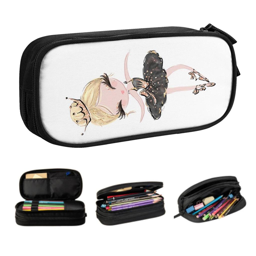 Custom Kawaii Cartoon Style Ballet Dancer Pencil Cases for Boys Gilrs Big Capacity Ballerina Pencil Box Stationery