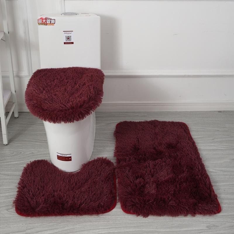 Inyahome 3pcs/set Plush Bathroom Bath Mats Set Anti Slip Toilet Rug and Toilet Lid Cover Soft Fluff Shower Carpet Floor Bath Mat