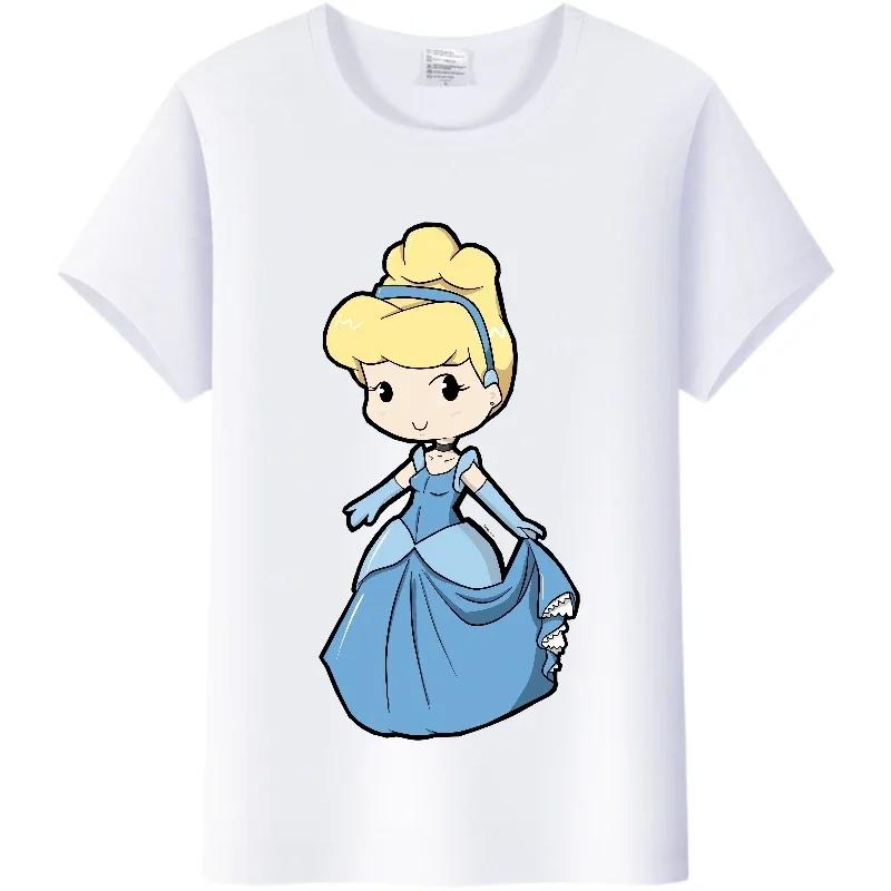T-shirt Kawaii Disney Cartoon Ragazza Camicia Principessa Donna Estate 2024 Abbigliamento Y2K Top Manica Corta Magliette Carine Bluse Bianche Larghe