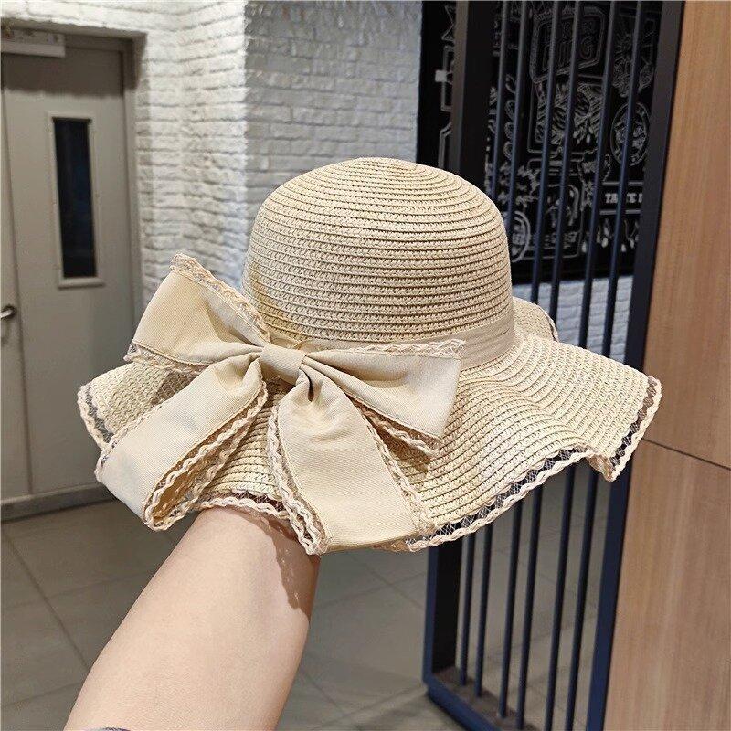 Summer fashion bow big eaves hat women's wavy edge sun hat outdoor beach hat sun hat