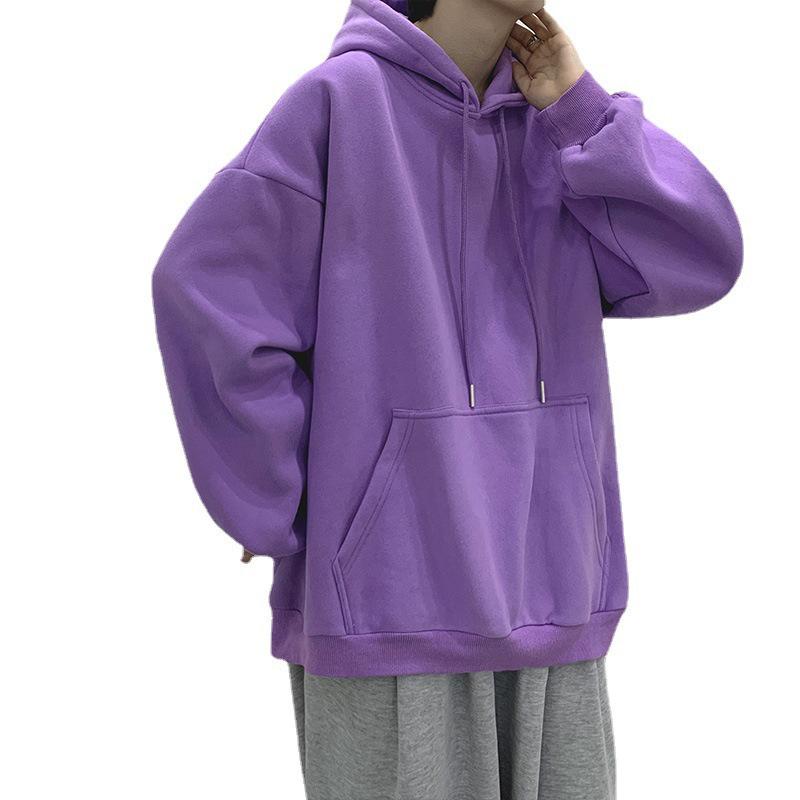Korean Style Casual Unisex Hooded Pullover Sweatshirt - Long-Sleeved, Solid Color, Perfect for Spring and Autumn.