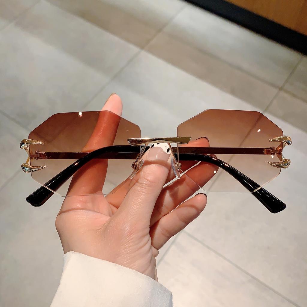 Rimless Polygon Sunglasses Fashion Women Vintage Gradient Ocean Lenses Shades Trendy Luxury Brand Design Chic Sun Glasses