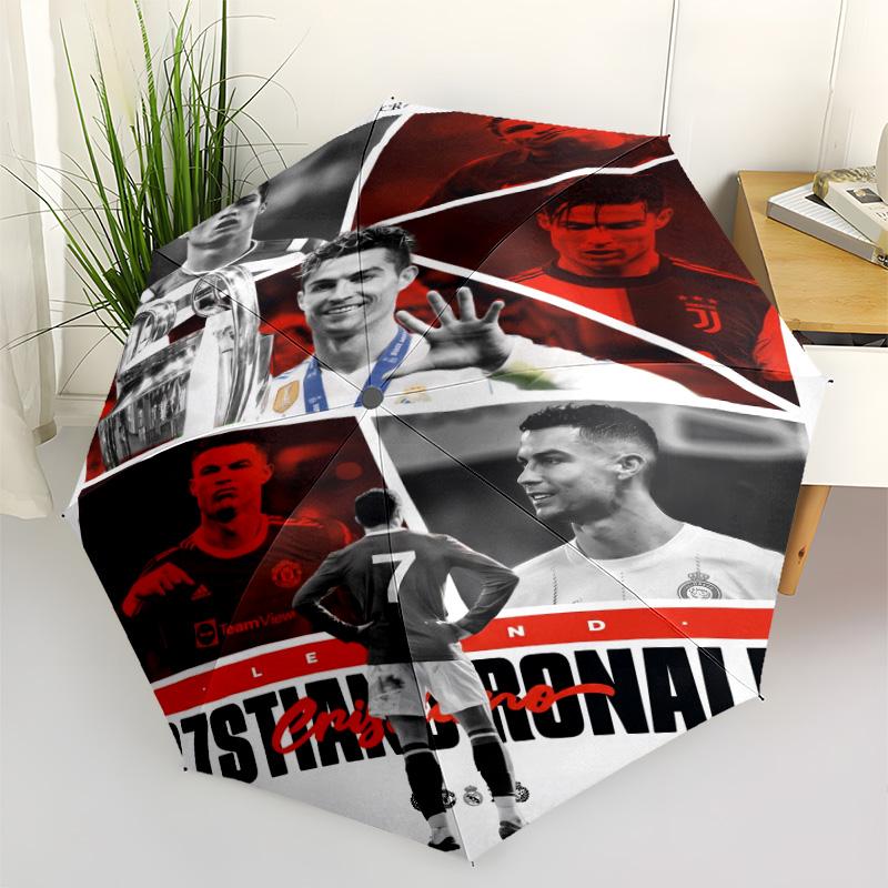 Ronaldo Cr7 Football Legend Outdoor Automatic Umbrella Compact & Durable 8-Rib Design Sturdy Construction Durable Everyday Carry Umbrella