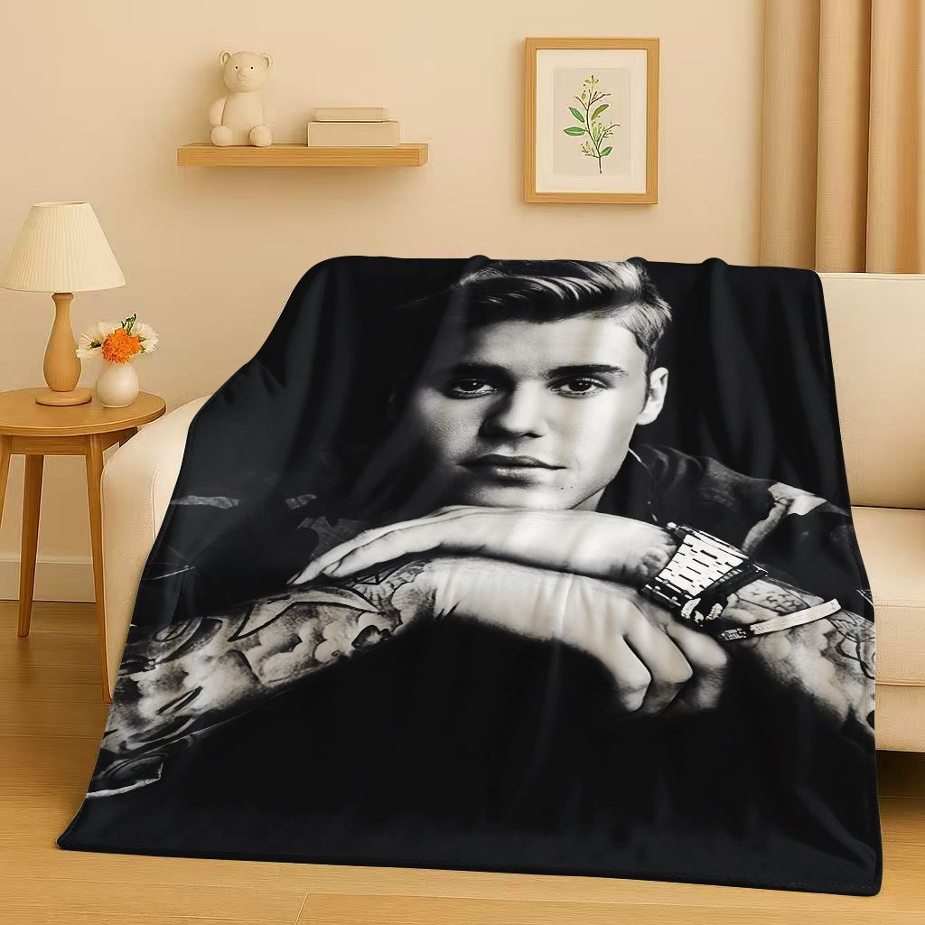 Neue Mode B-Bieber Sänger Star Flanelldecke, Ultraweiche Warme Plüschdecke für Zuhause Schlafzimmer Bett Sofa Abdeckung Büro Reise Geschenk