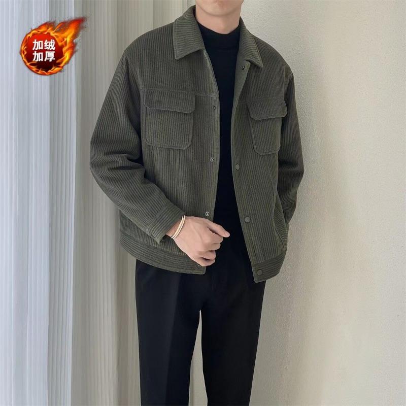 Corduroy Jacket Men's Autumn Winter Workwear Lapel Loose Velvet Solid Color Clothing