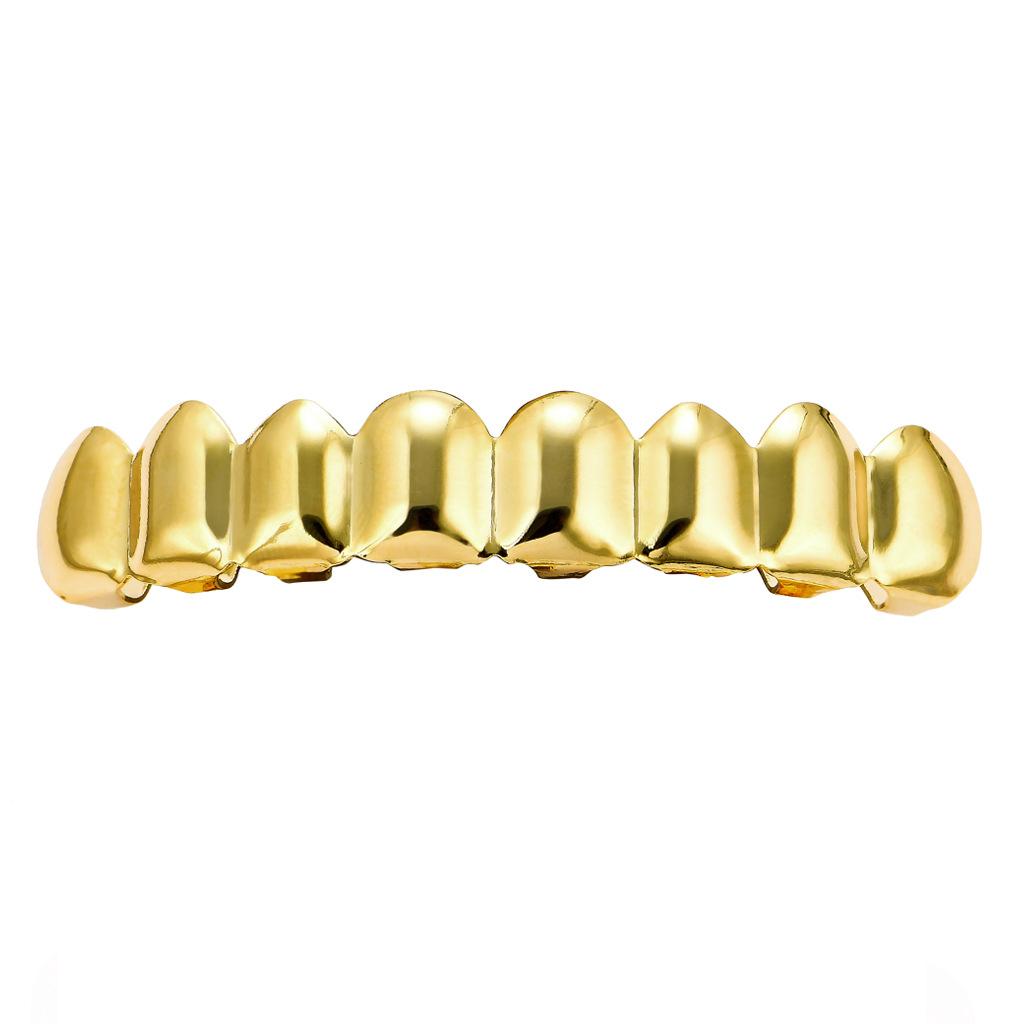 New HIP HOP Grillz Brass Gold Plated Set Plain 8 Teeth Top Bottom With Gold Rose Gold Silver and Black Grillz Teeth Body Jewelry
