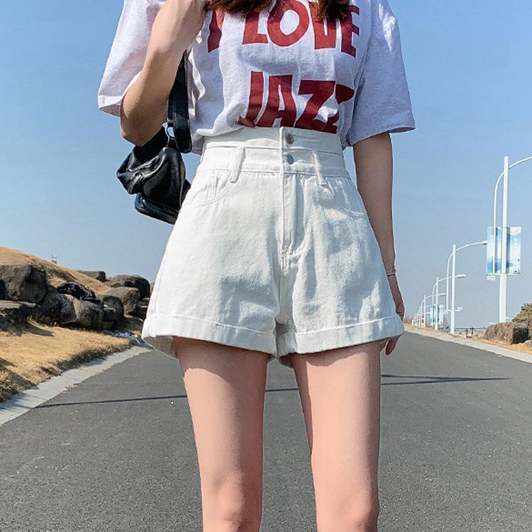 2021 Summer High-Waist A-Line Wide-Leg Denim Shorts for Women