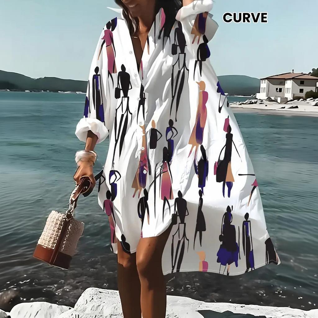 Women's Loose Fit Midi Shirt Dress with Notched Collar for Casual Fashion