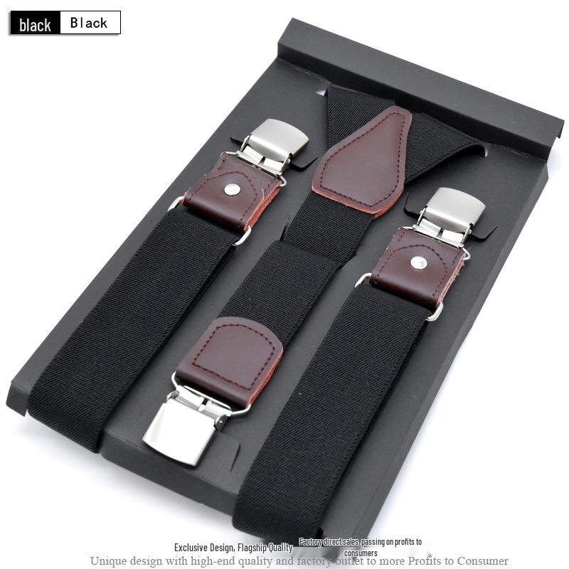 European-Style Plaid Suspenders with Leather Accents and Three-Clip Design