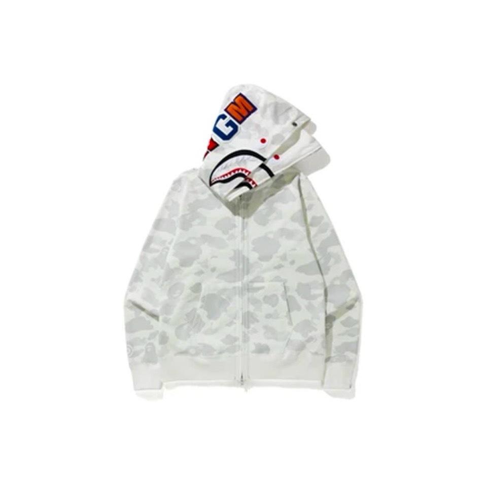 BAPE Žraločí maskáčová bavlněná vyšívaná mikina s kapucí