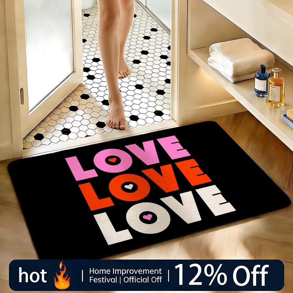 Soft Absorbent Non-Slip Rug Heart Love Art Letter Floor Mat Home Decor Doormat Bedroom Floor Mat Shower Carpet