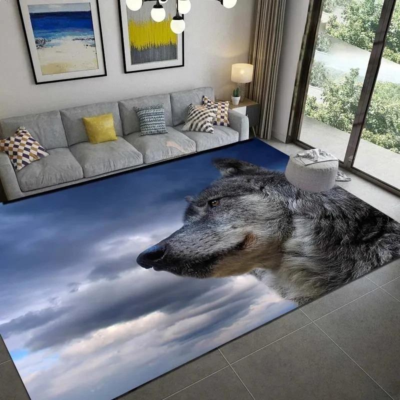 Rocky Canyon Wolf Rug, Mysterious Wilderness-Themed Home Decor Carpet with Rugged Terrain Charm for Living Area