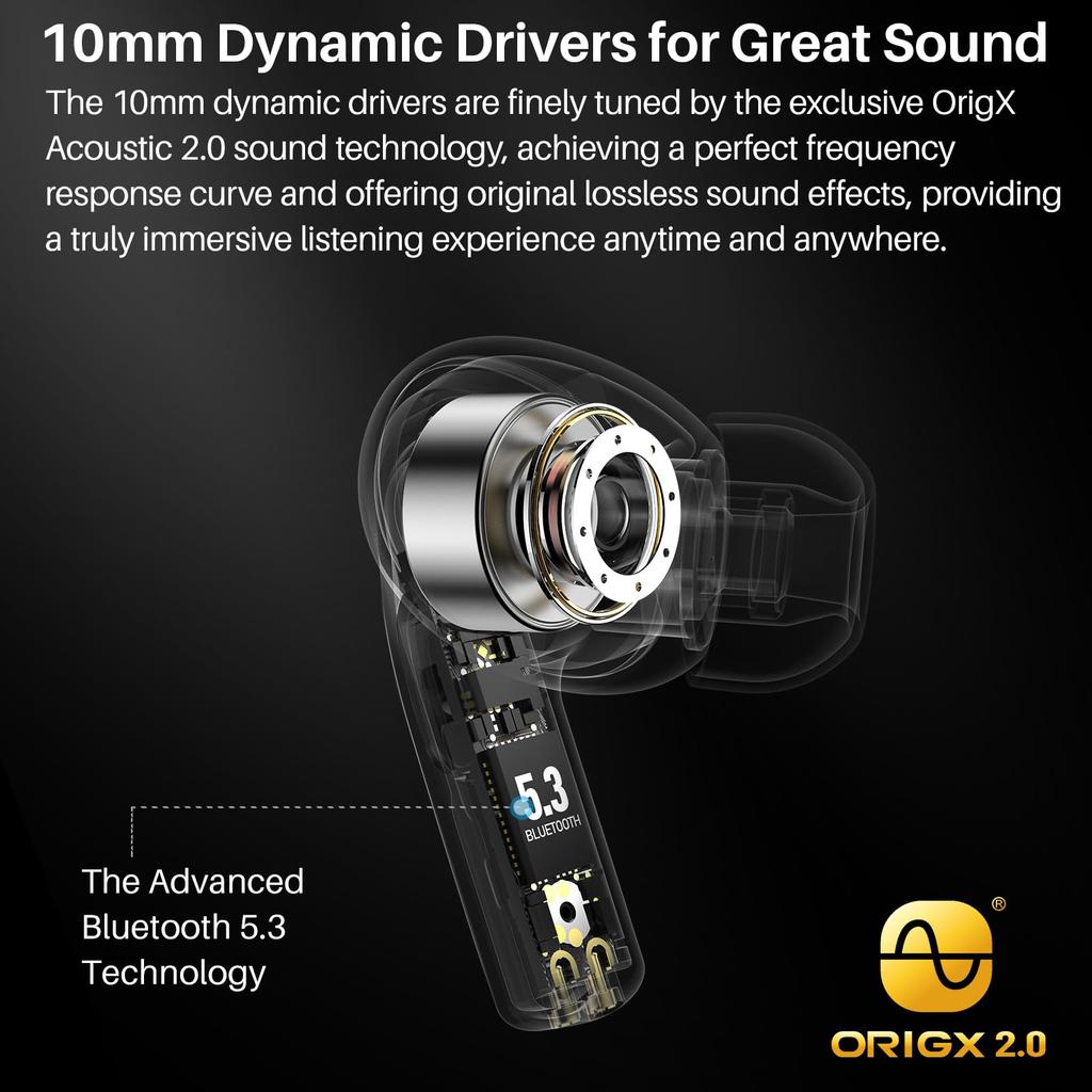 TOZO T20 Wireless Earbuds [New for 2023] Bluetooth 5.3 with ENC Noise Cancellation, Built-in Microphone, Immersive Premium Sound, Digital LED
