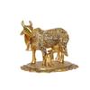 Gold Plated Kamdhenu Cow with Calf Metal Statue for Good Luck Feng Shui & Vastu Showpiece As Table Top Religious Idol