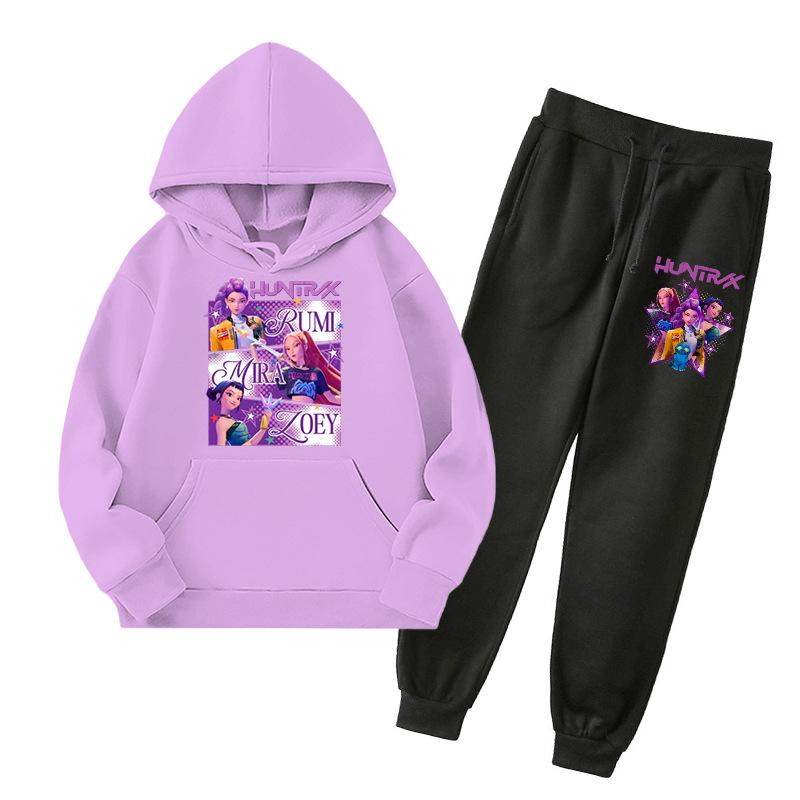 Kpop Demon Hunters Kids New Fashion Cartoon Print 2pcs Hoodie+Pants Sportsuits Casual Outfits Clothes For 2-13 Years Boys Girls