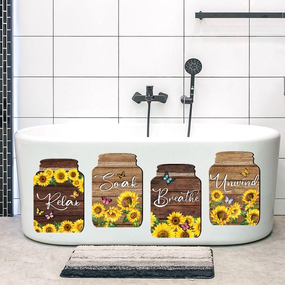 Mason Jar Shape Sunflower Wall Sticker Rustic Wooden Signs English Decorative Painting  Dining Room