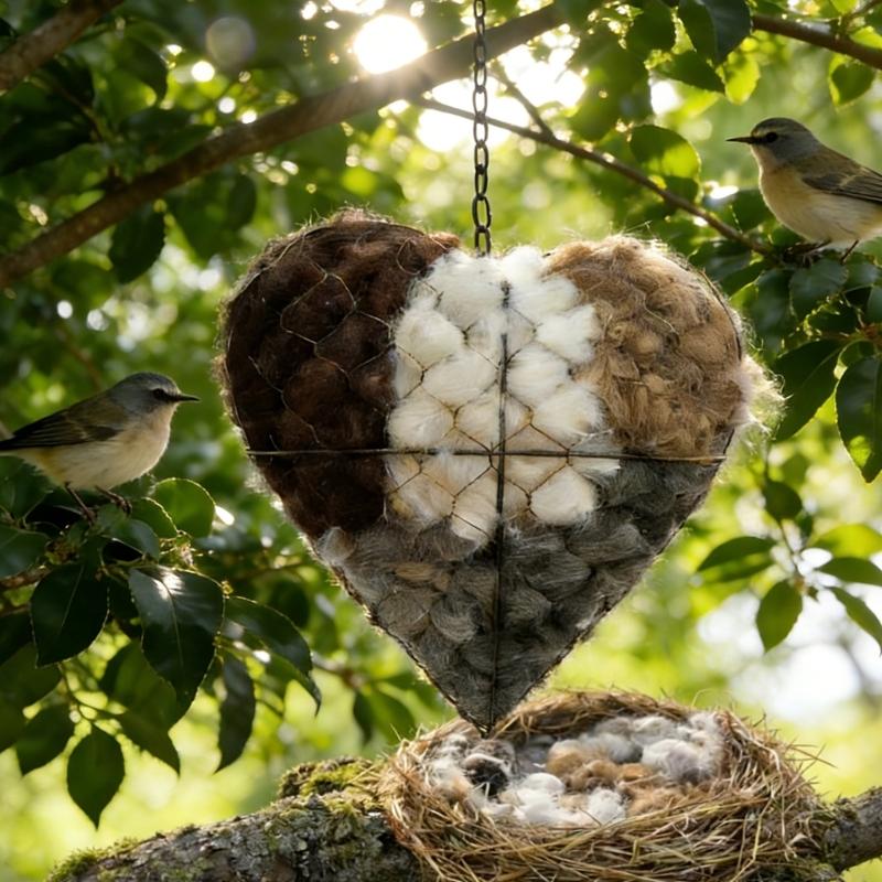 Iron Heart Shape Handmade Bird Nesting Heart Refillable Garden Yard Art Decoration Natural Nesting Fibers for Wild Birds